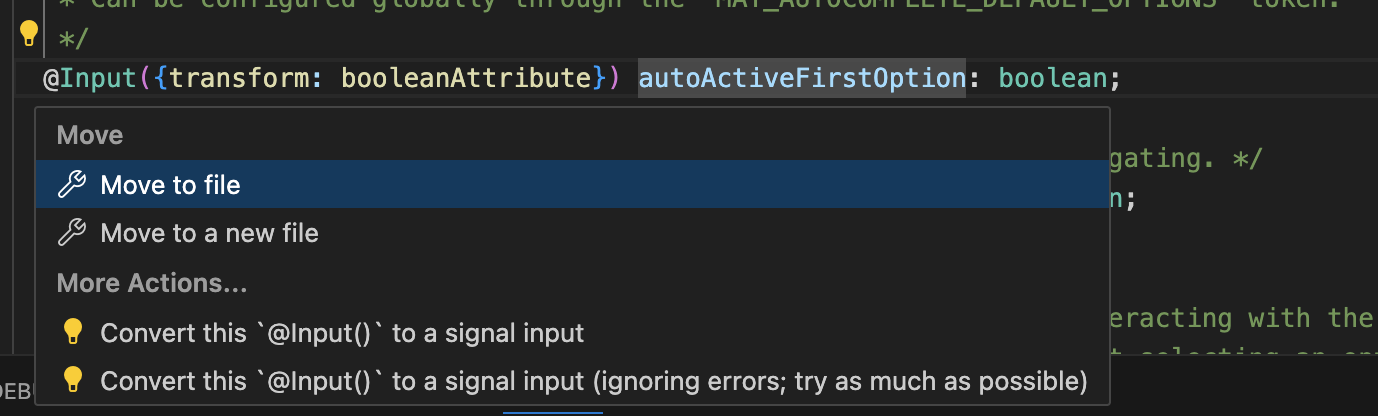 Screenshot da extensão do VSCode e clicando em um campo `@Input`